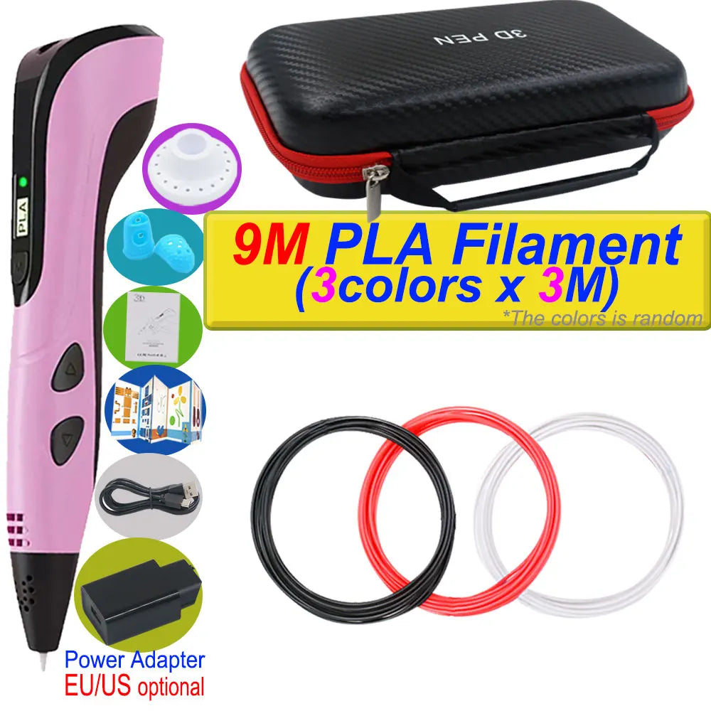 3D Printing Pen Deluxe Kit — LCD Screen, Power Adapter, Storage Box & PLA Filament