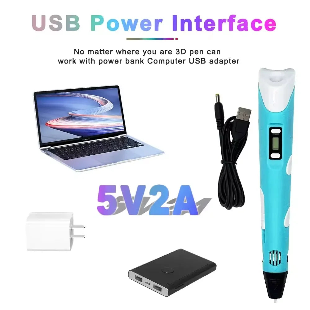 3D Printing Pen with LCD Screen & 25M PLA Filament — Kids DIY Art Kit