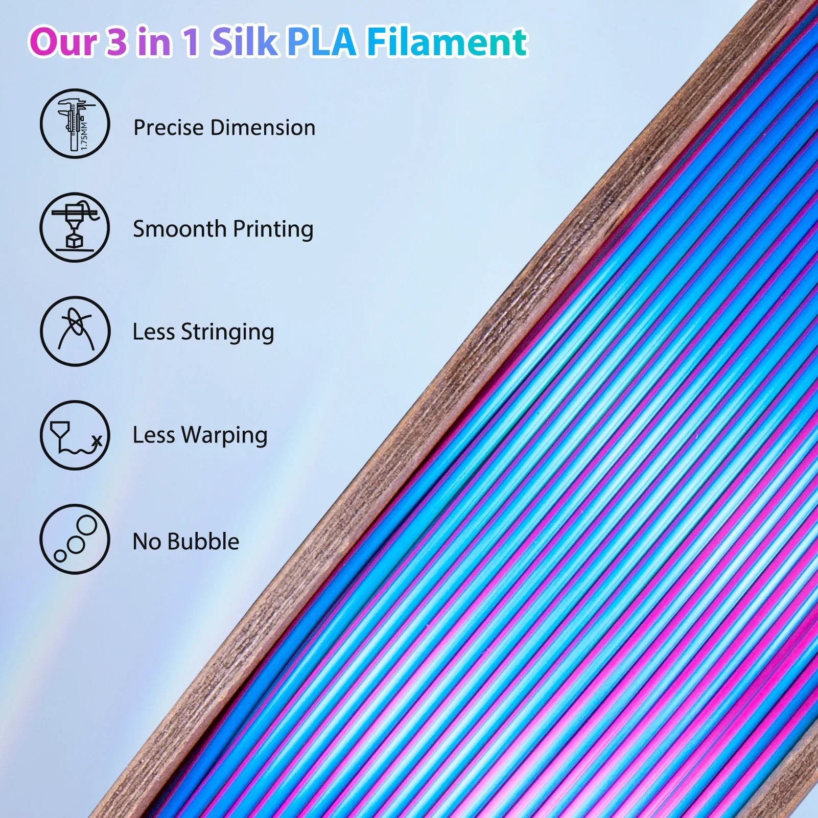 Tri-Color Silk PLA Filament 1.75mm – 3-in-1, 250g