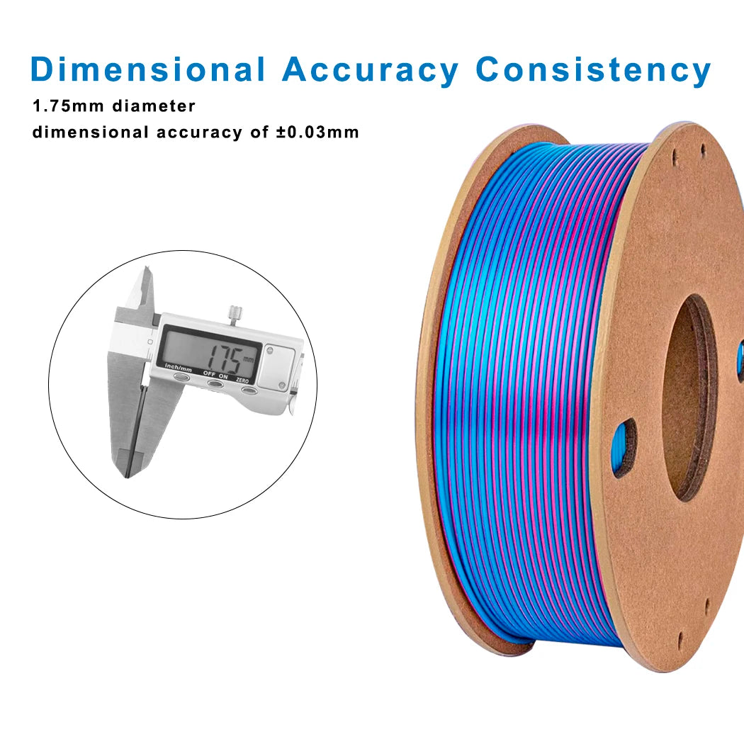 Silk PLA Filament 1.75mm – Tri-Color Set (Rose Red, Sky Blue, Green), 250g