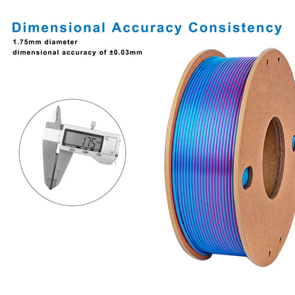Silk PLA Filament 1.75mm – Tri-Color Set (Rose Red, Sky Blue, Green), 250g